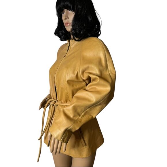 Vintage Martani Moda Yellow Retro collarless belted Coat size medium - Picture 10 of 17